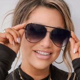 Cristina - Tangle Free - Faded Black Aviator Sunglasses - TopFoxx - Flyclothing LLC