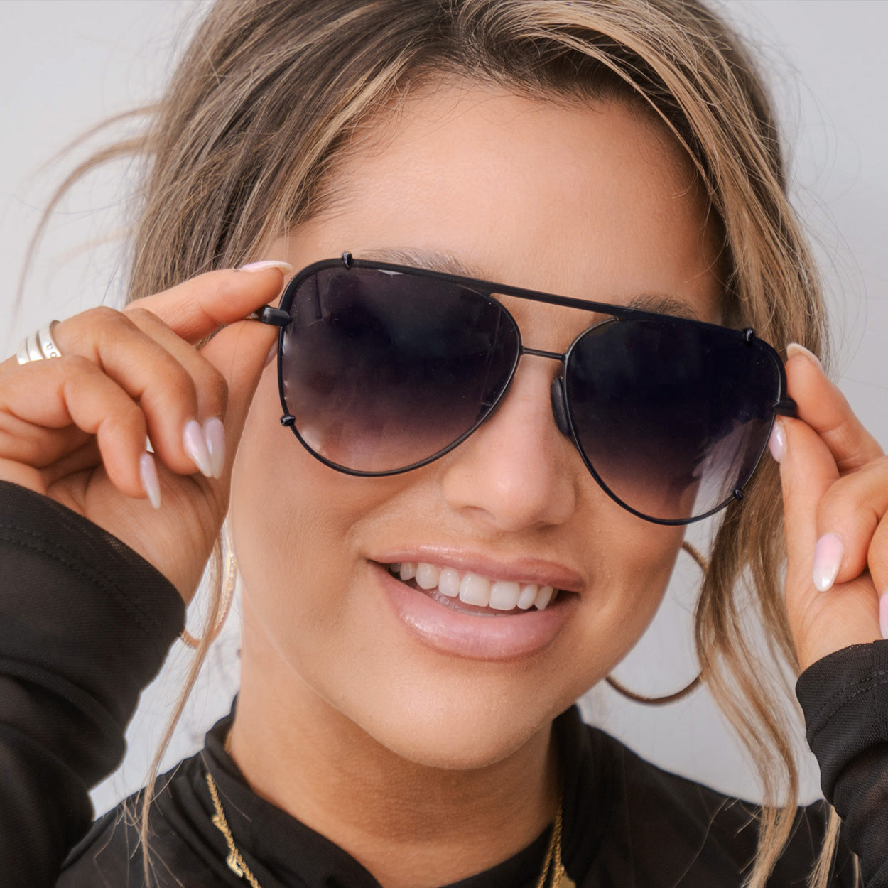 Cristina - Tangle Free - Faded Black Aviator Sunglasses - TopFoxx - Flyclothing LLC