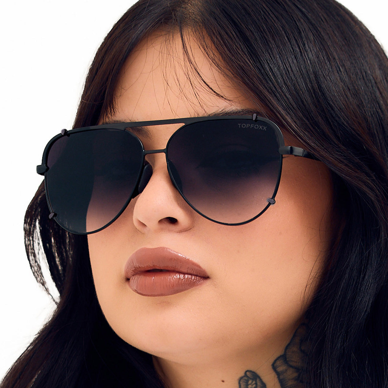 Cristina - Tangle Free - Faded Black Aviator Sunglasses - TopFoxx - Flyclothing LLC