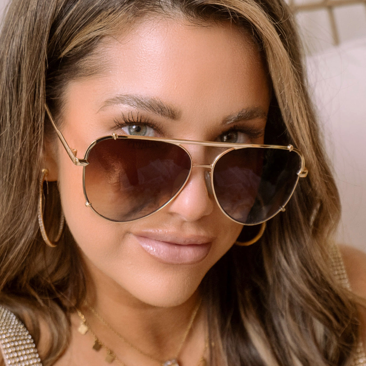 Cristina - Tangle Free - Faded Brown Aviator Sunglasses - TopFoxx - Flyclothing LLC