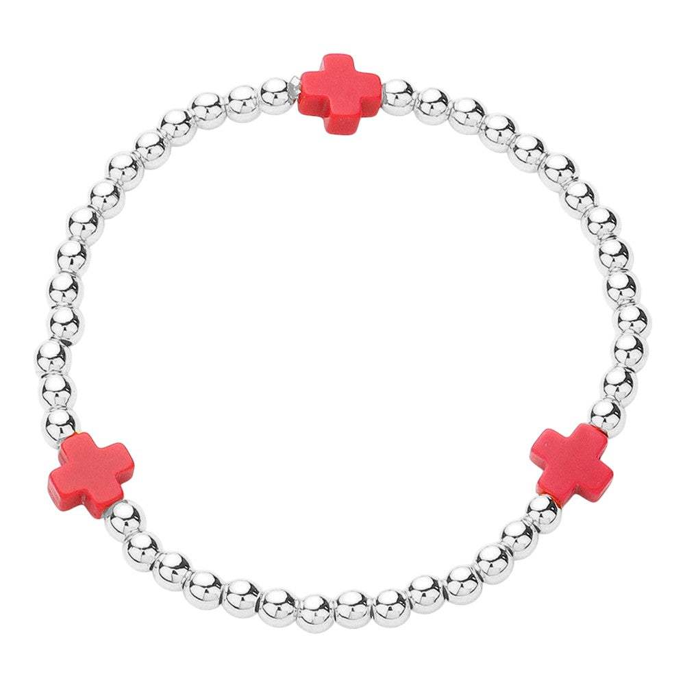 Cross Pointed Stainless Steel Ball Beaded Stretch Bracelet - Madeline Love - Flyclothing LLC