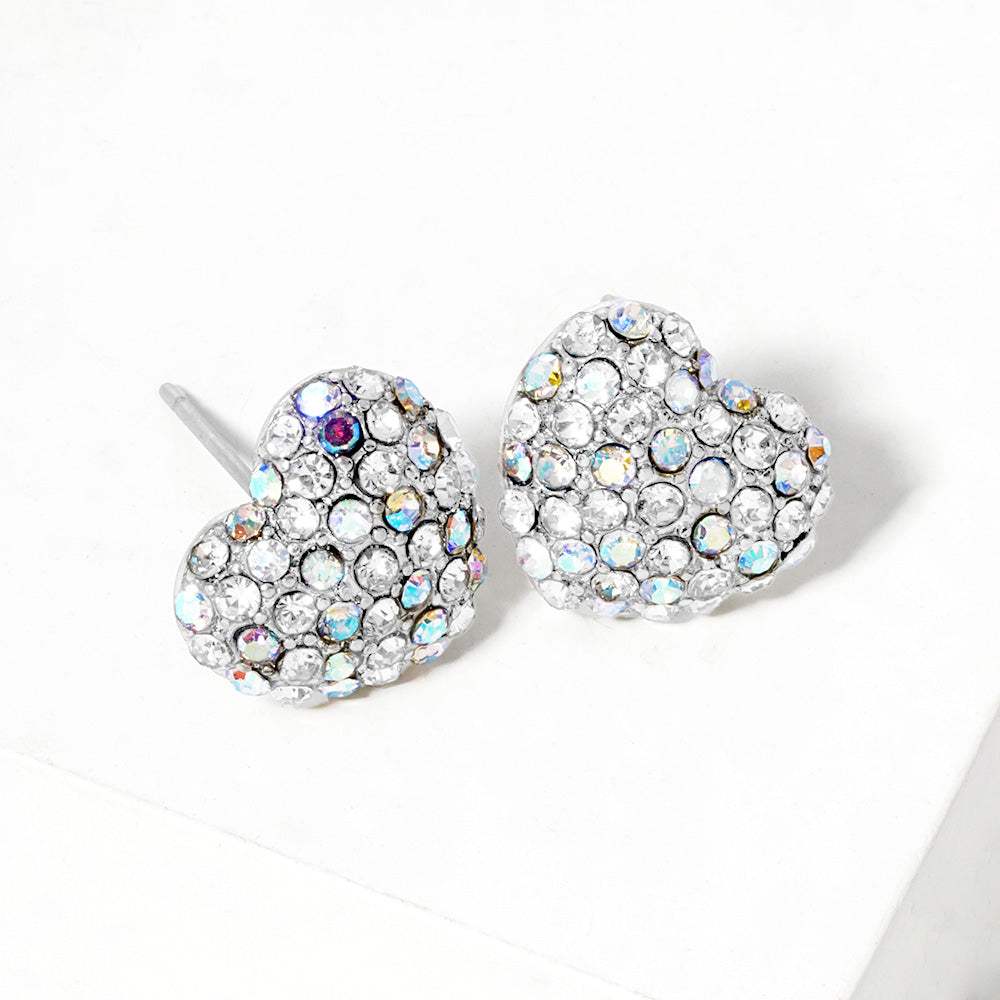 Crystal Pave Heart Stud Earrings - Madeline Love - Flyclothing LLC
