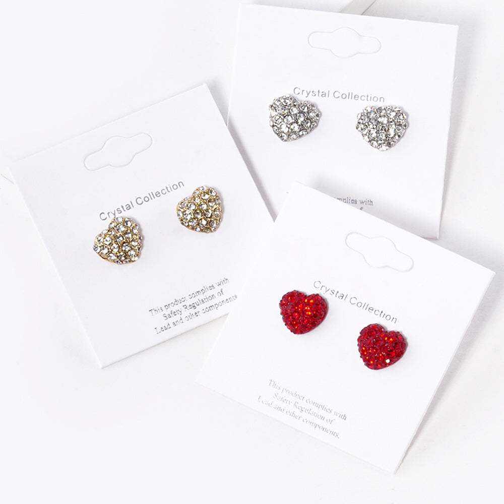 Crystal Paved Heart Stud Earrings - Madeline Love - Flyclothing LLC
