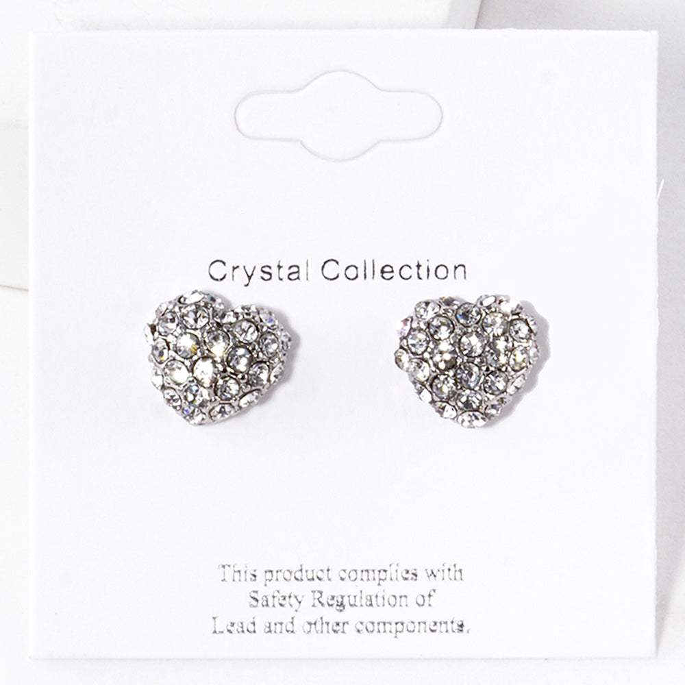 Crystal Paved Heart Stud Earrings - Madeline Love - Flyclothing LLC