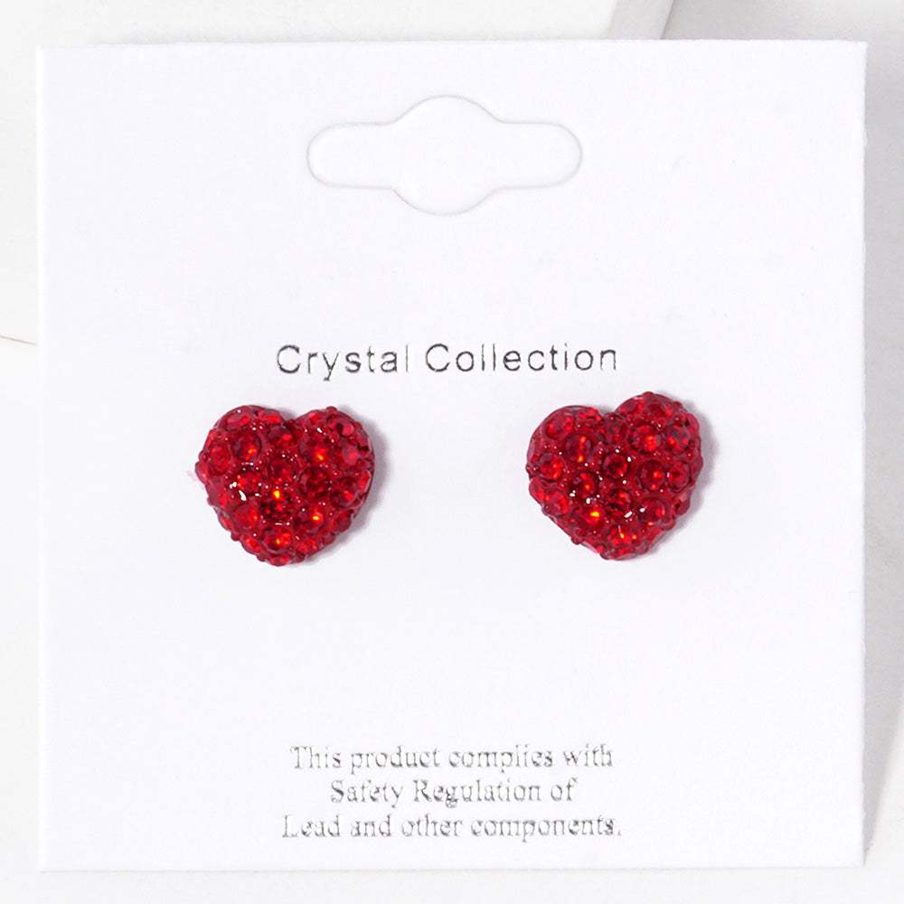 Crystal Paved Heart Stud Earrings - Madeline Love - Flyclothing LLC