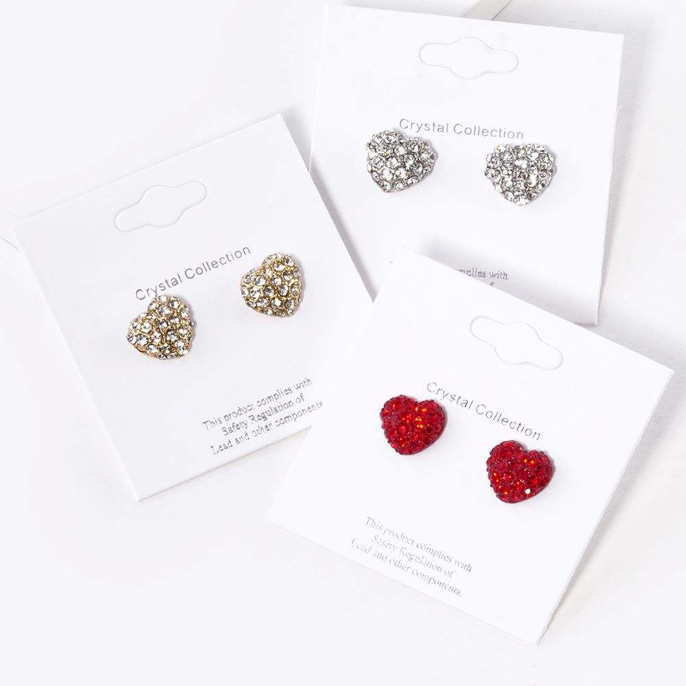 Crystal Paved Heart Stud Earrings - Madeline Love - Flyclothing LLC