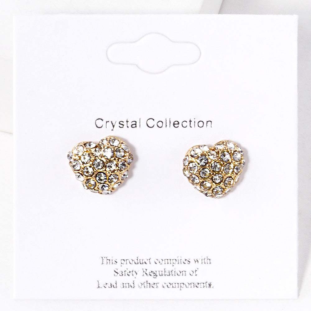 Crystal Paved Heart Stud Earrings - Madeline Love - Flyclothing LLC