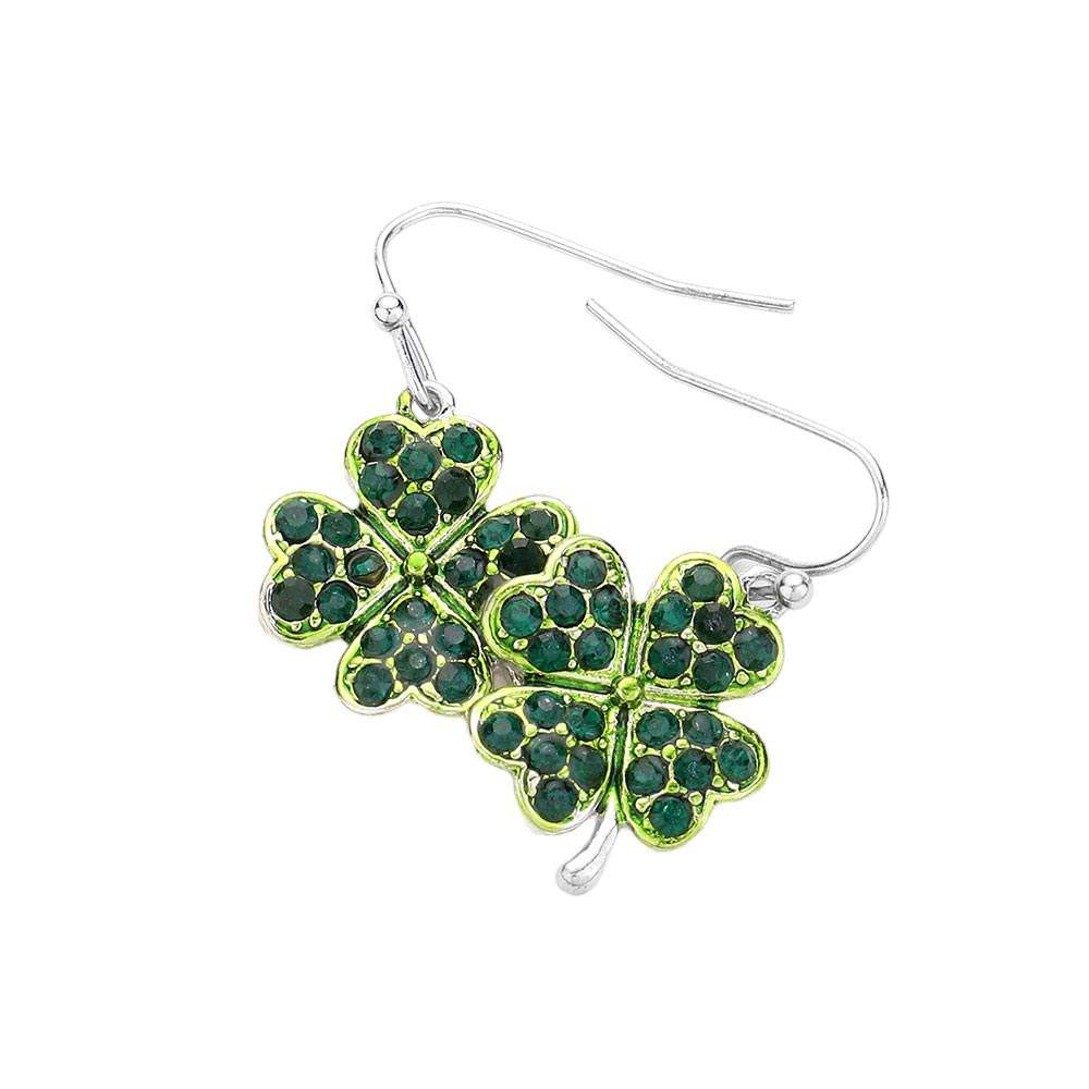 Crystal Stone Paved Clover Dangle Earrings - Madeline Love - Flyclothing LLC