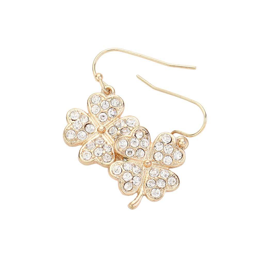 Crystal Stone Paved Clover Dangle Earrings - Madeline Love - Flyclothing LLC
