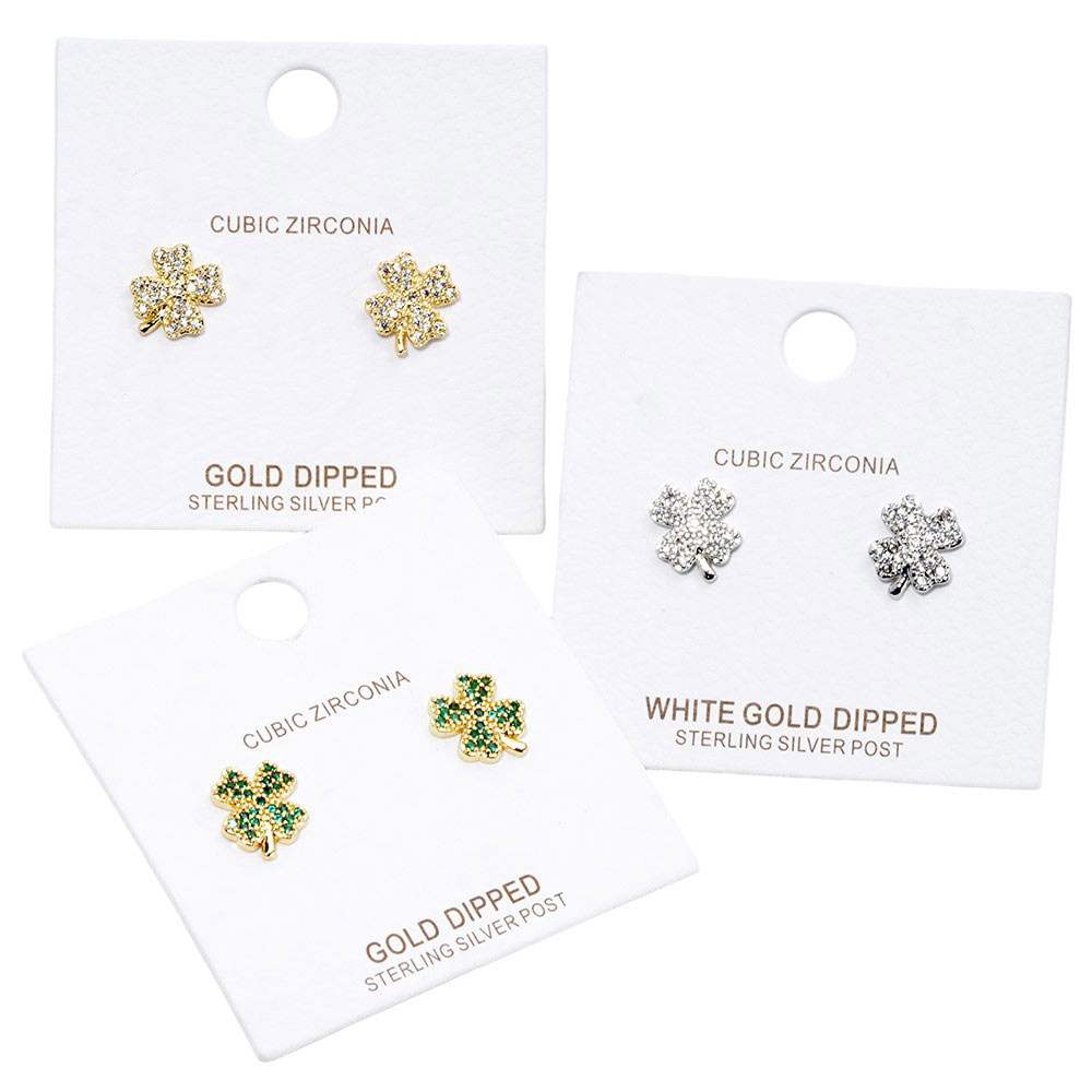 Cubic Zirconia Clover Stud Earrings - Madeline Love - Flyclothing LLC