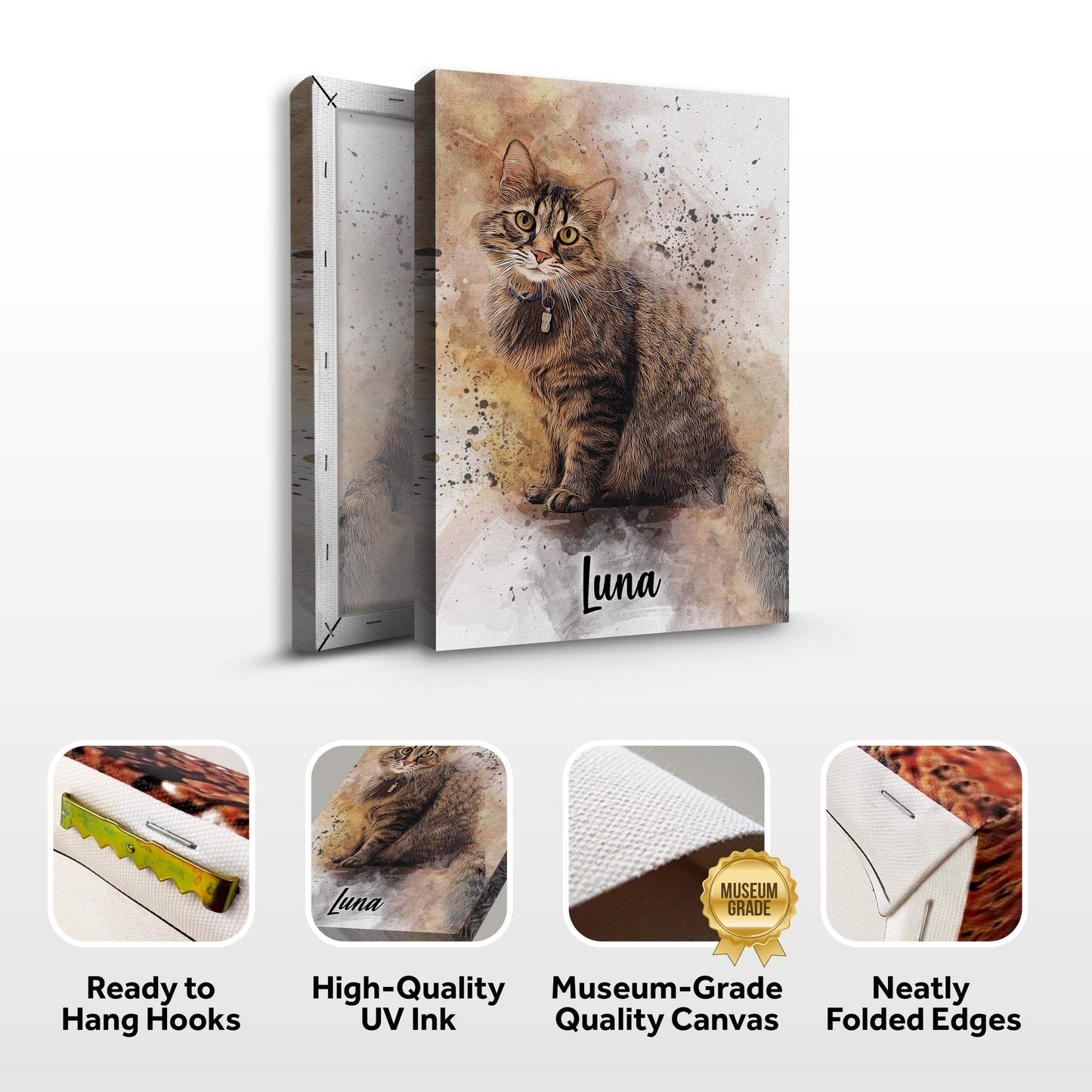 Custom Cat Watercolor Portrait - Tailored Canvases - Flyclothing LLC