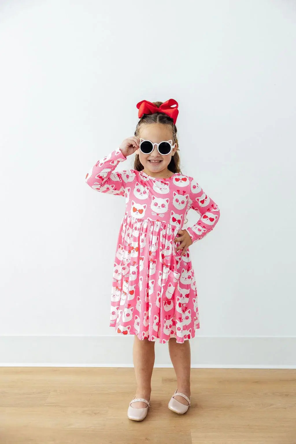 Cutie Cat L/S Pocket Twirl Dress - Mila & Rose ® - Flyclothing LLC