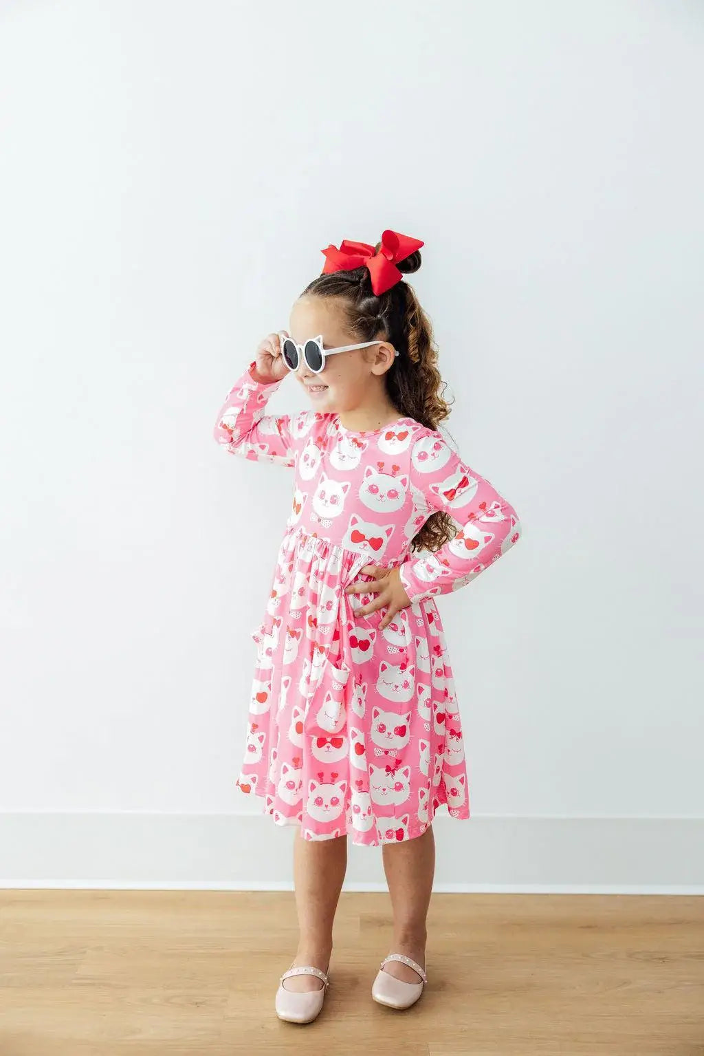 Cutie Cat L/S Pocket Twirl Dress - Mila & Rose ® - Flyclothing LLC