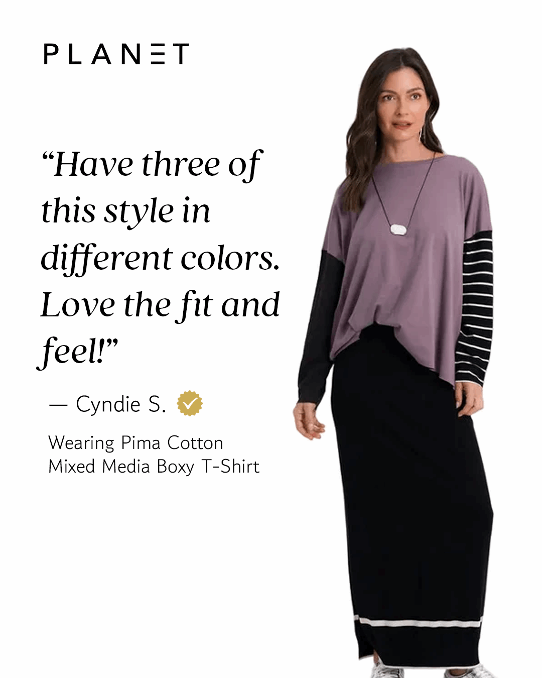 Pima Cotton Mixed Media Boxy T-Shirt - Capri