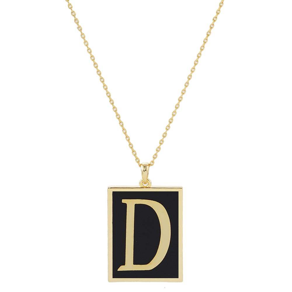 Gold Dipped Enamel Rectangle Monogram Pendant Necklace - Madeline Love - Flyclothing LLC