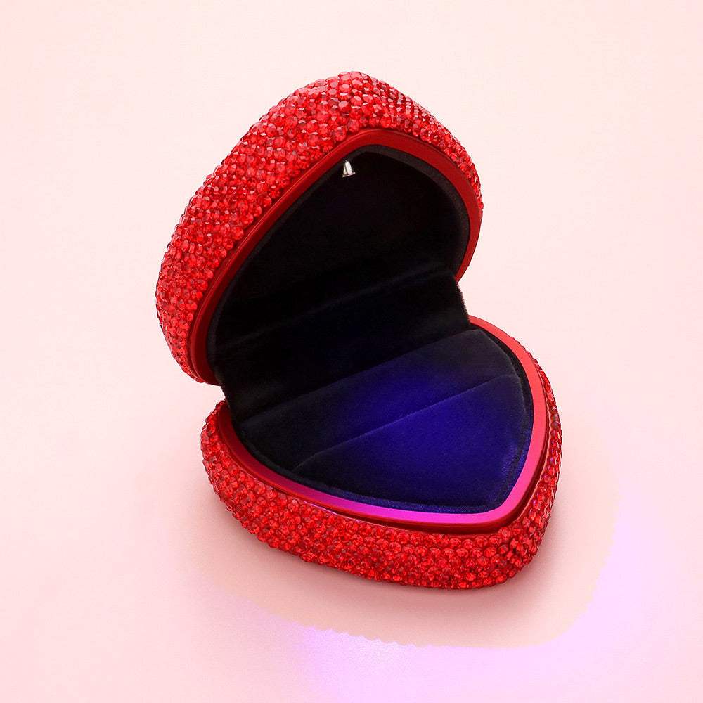 LED Light Bling Studded Heart Shaped Jewelry Ring Case - Madeline Love - Flyclothing LLC