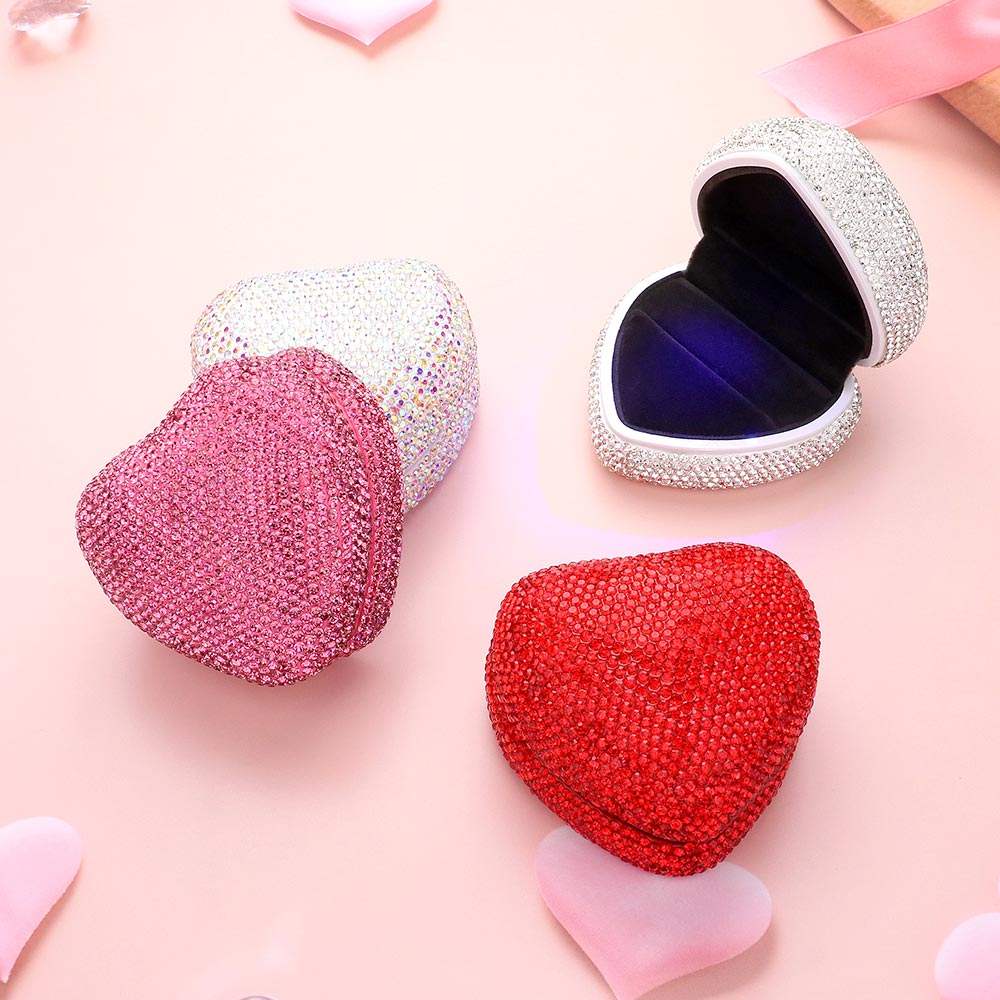 LED Light Bling Studded Heart Shaped Jewelry Ring Case - Madeline Love - Flyclothing LLC