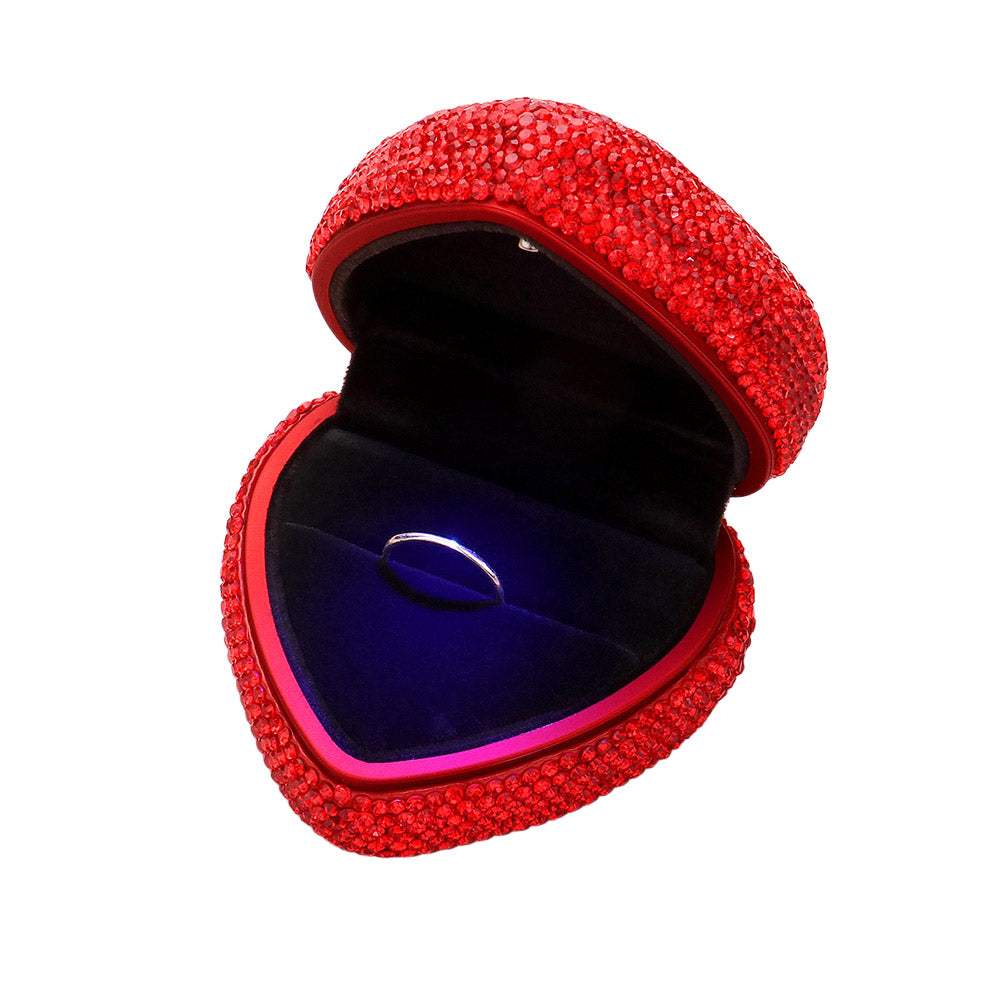 LED Light Bling Studded Heart Shaped Jewelry Ring Case - Madeline Love - Flyclothing LLC