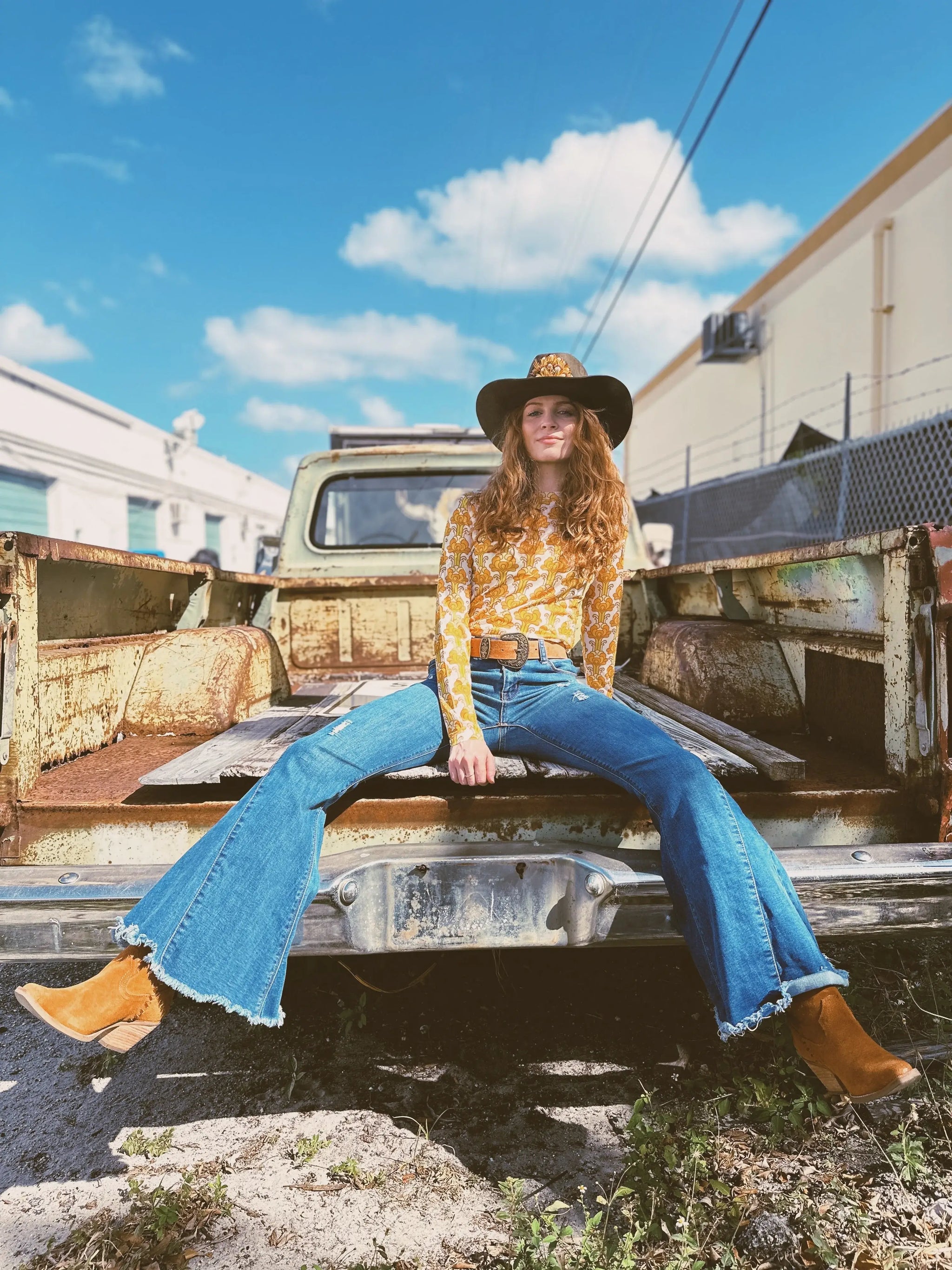 Streets of Gold Golden Yellow Tulip Flower MESH TOP - Lil Bee's Bohemian - Flyclothing LLC