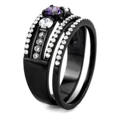 DA001 - IP Black(Ion Plating) Stainless Steel Ring with AAA Grade CZ  in Amethyst - Alamode