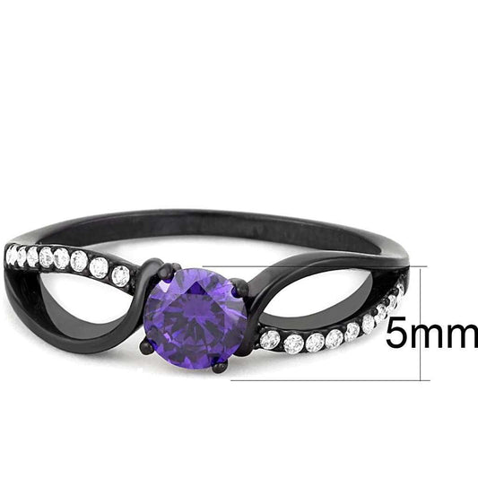 DA003 - IP Black(Ion Plating) Stainless Steel Ring with AAA Grade CZ in Amethyst - Alamode - Flyclothing LLC