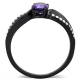DA003 - IP Black(Ion Plating) Stainless Steel Ring with AAA Grade CZ  in Amethyst - Alamode