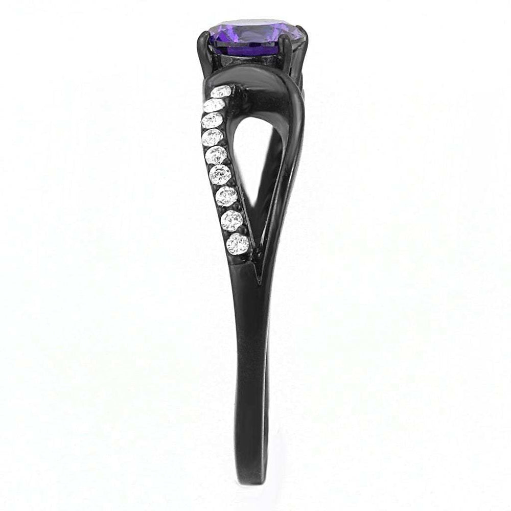 DA003 - IP Black(Ion Plating) Stainless Steel Ring with AAA Grade CZ in Amethyst - Alamode - Flyclothing LLC