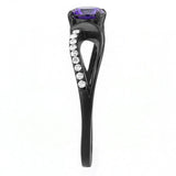 DA003 - IP Black(Ion Plating) Stainless Steel Ring with AAA Grade CZ  in Amethyst