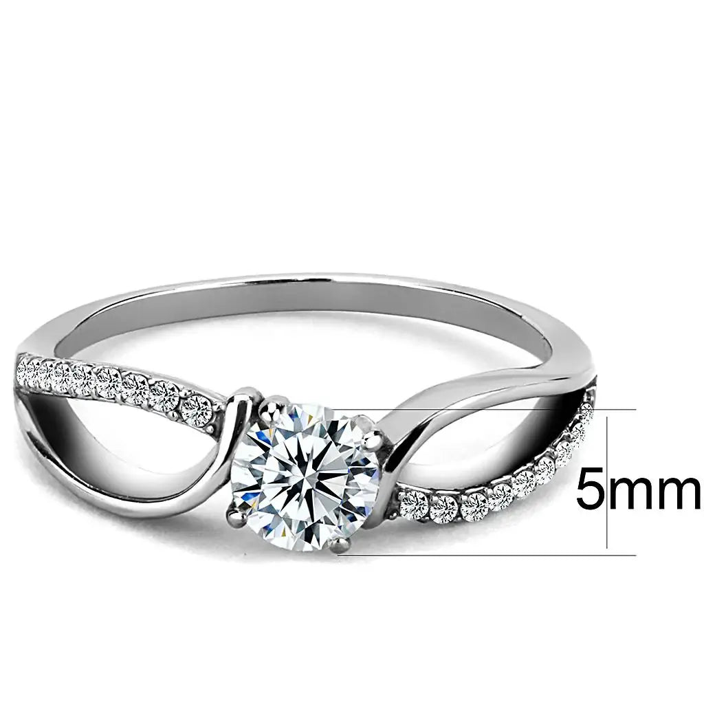 DA004 - High polished (no plating) Stainless Steel Ring with AAA Grade CZ in Clear - Alamode - Flyclothing LLC