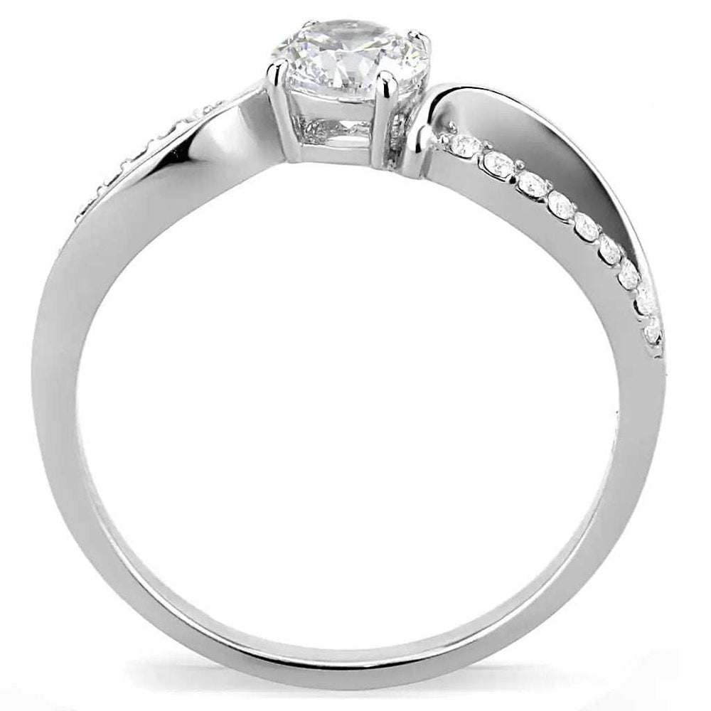 DA004 - High polished (no plating) Stainless Steel Ring with AAA Grade CZ in Clear - Alamode - Flyclothing LLC