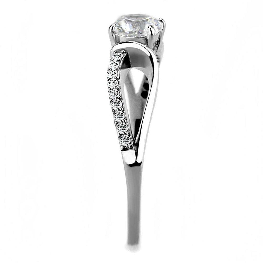 DA004 - High polished (no plating) Stainless Steel Ring with AAA Grade CZ in Clear - Alamode - Flyclothing LLC
