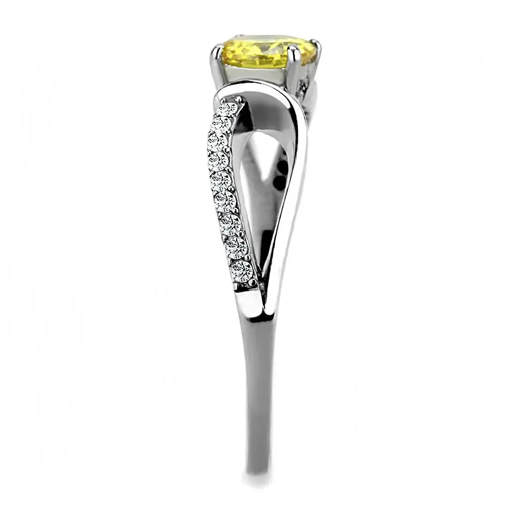 DA005 - High polished (no plating) Stainless Steel Ring with AAA Grade CZ in Topaz - Alamode - Flyclothing LLC