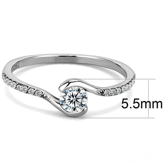 DA007 - High polished (no plating) Stainless Steel Ring with AAA Grade CZ in Clear - Alamode - Flyclothing LLC