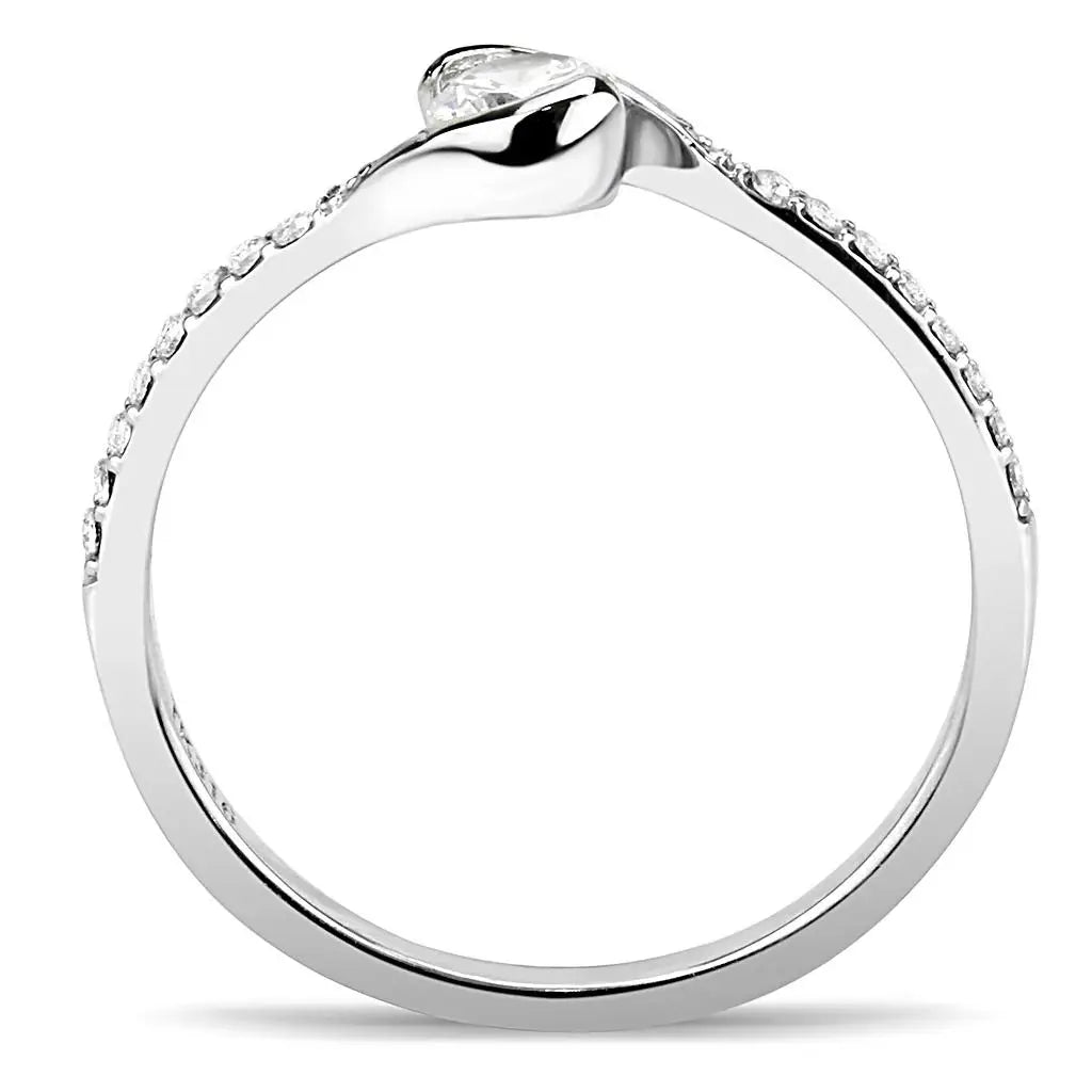 DA007 - High polished (no plating) Stainless Steel Ring with AAA Grade CZ in Clear - Alamode - Flyclothing LLC