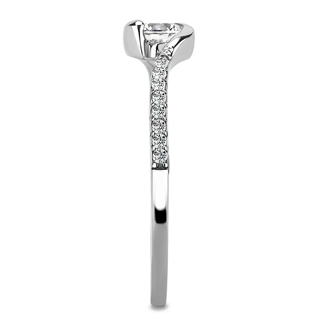 DA007 - High polished (no plating) Stainless Steel Ring with AAA Grade CZ in Clear - Alamode - Flyclothing LLC