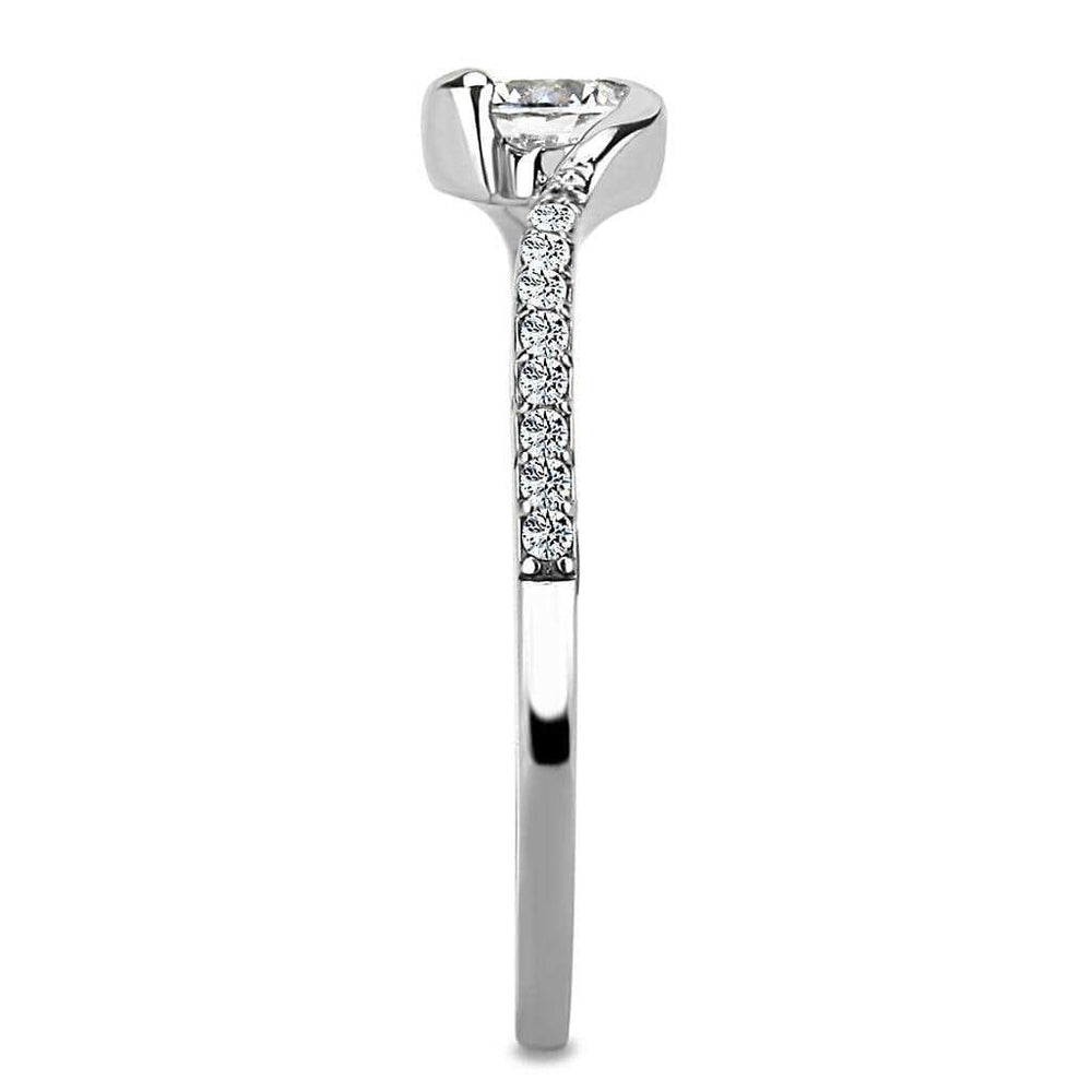 DA007 - High polished (no plating) Stainless Steel Ring with AAA Grade CZ in Clear - Alamode - Flyclothing LLC