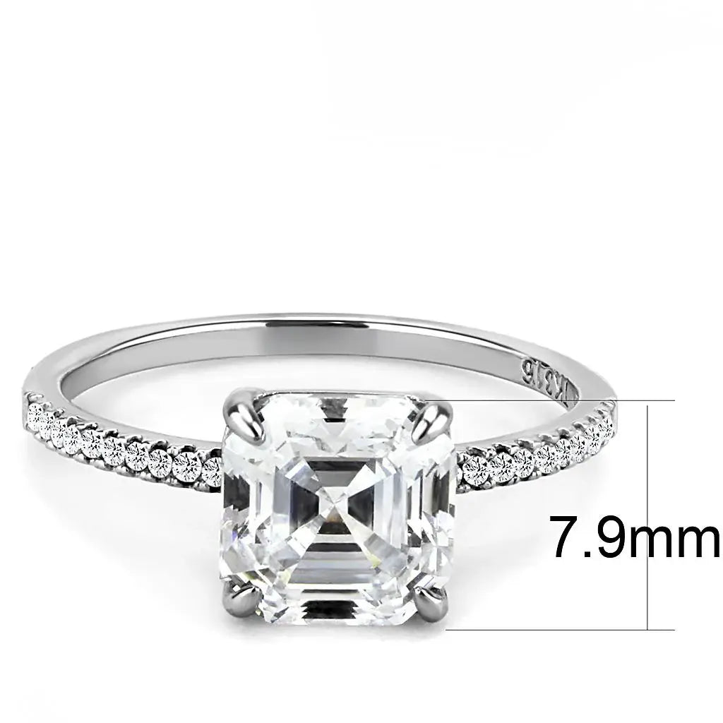 DA008 - High polished (no plating) Stainless Steel Ring with Cubic in Clear - Alamode - Flyclothing LLC