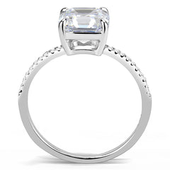 DA008 - High polished (no plating) Stainless Steel Ring with Cubic  in Clear