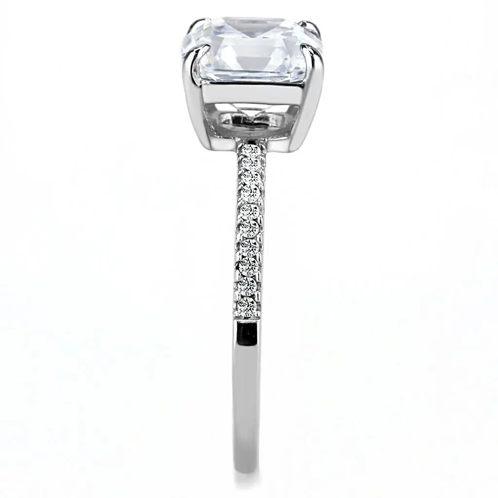 DA008 - High polished (no plating) Stainless Steel Ring with Cubic in Clear - Alamode - Flyclothing LLC