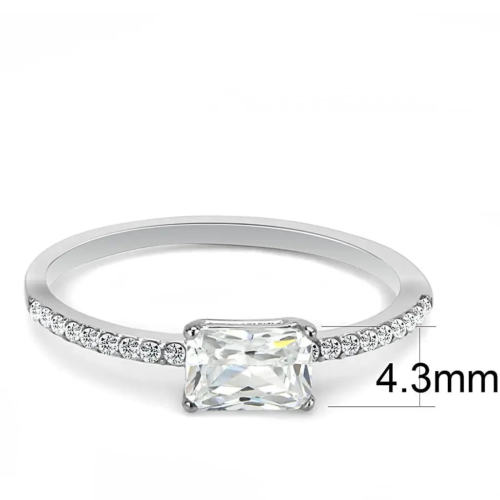 DA009 - High polished (no plating) Stainless Steel Ring with Cubic in Clear - Alamode - Flyclothing LLC