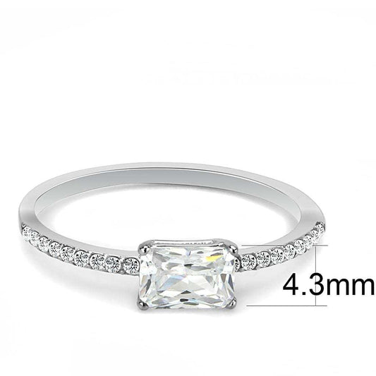 DA009 - High polished (no plating) Stainless Steel Ring with Cubic in Clear - Alamode - Flyclothing LLC