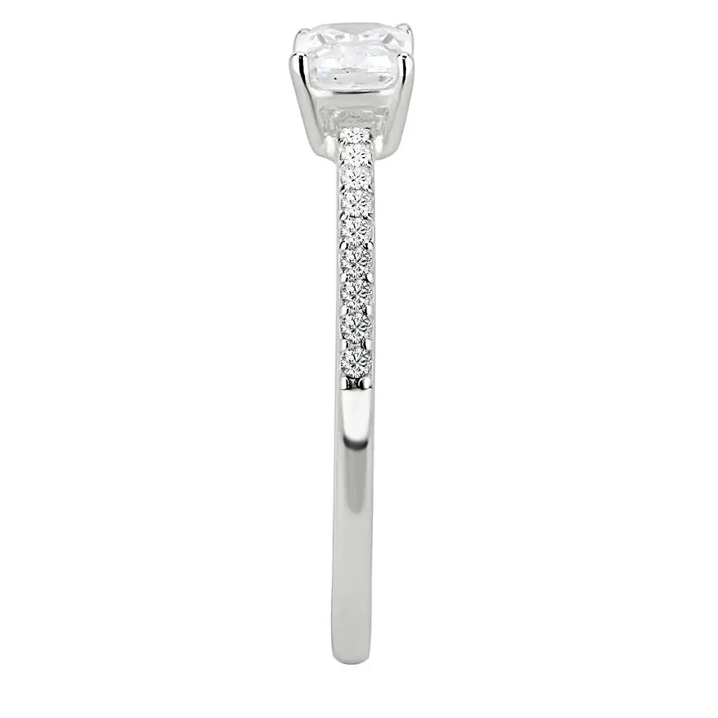 DA009 - High polished (no plating) Stainless Steel Ring with Cubic in Clear - Alamode - Flyclothing LLC