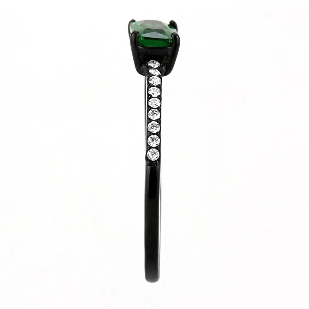 DA010 - IP Black(Ion Plating) Stainless Steel Ring with AAA Grade CZ in Emerald - Alamode - Flyclothing LLC