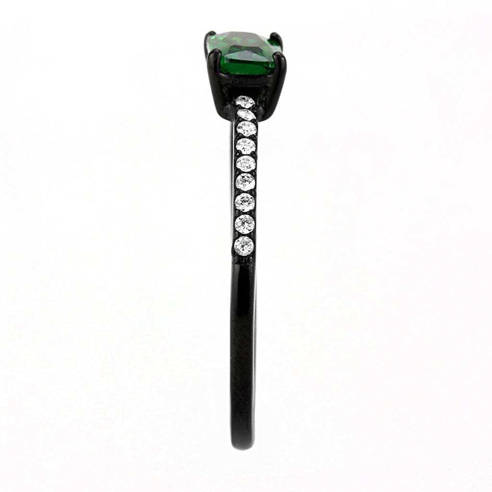 DA010 - IP Black(Ion Plating) Stainless Steel Ring with AAA Grade CZ in Emerald - Alamode - Flyclothing LLC