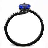 DA012 - IP Black(Ion Plating) Stainless Steel Ring with Synthetic Spinel in London Blue - Alamode - Flyclothing LLC