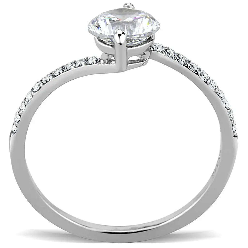 DA013 - High polished (no plating) Stainless Steel Ring with AAA Grade CZ in Clear - Alamode - Flyclothing LLC
