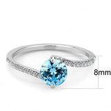 DA014 - High polished (no plating) Stainless Steel Ring with AAA Grade CZ  in Sea Blue - Alamode