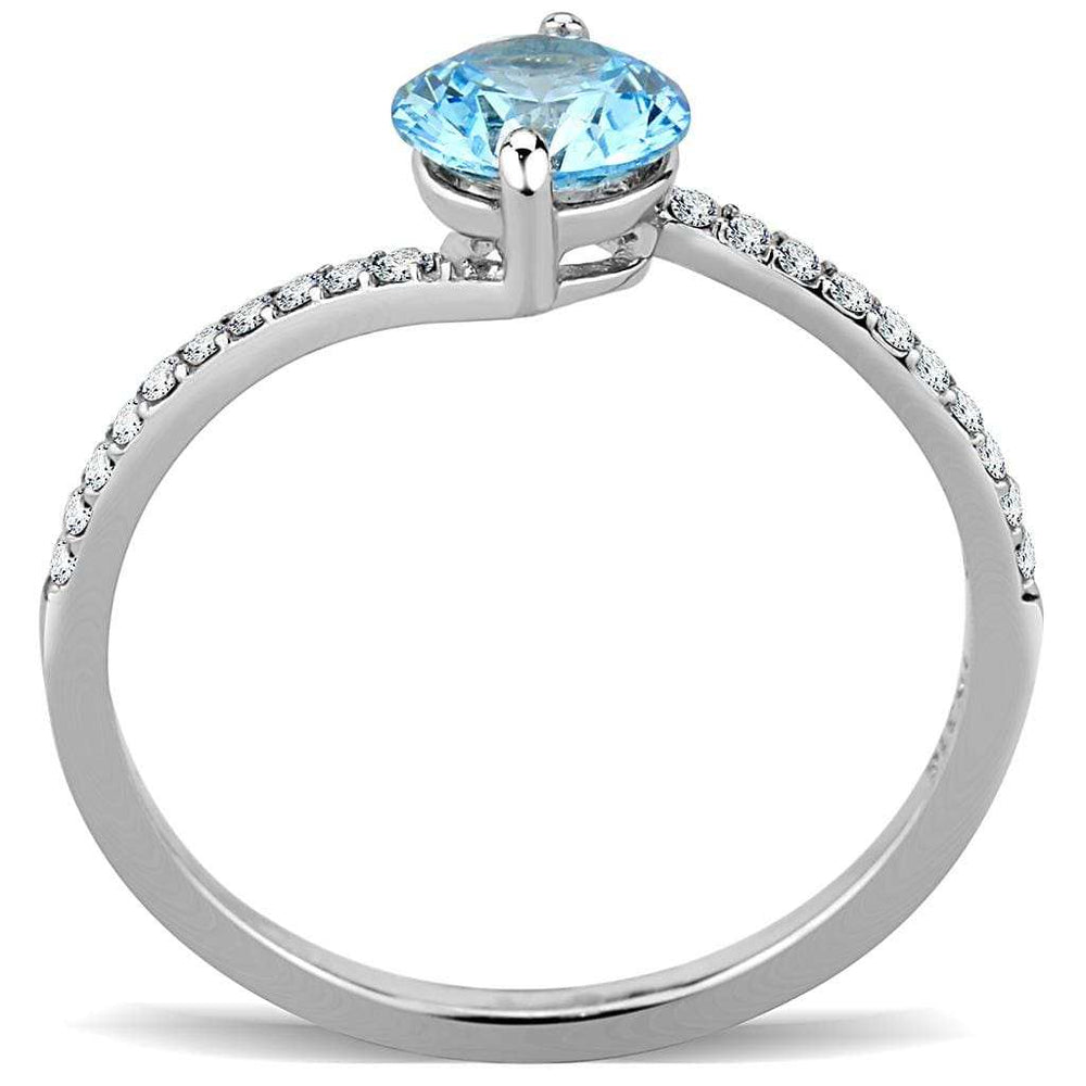 DA014 - High polished (no plating) Stainless Steel Ring with AAA Grade CZ in Sea Blue - Alamode - Flyclothing LLC