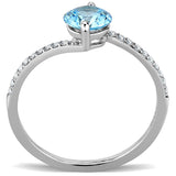 DA014 - High polished (no plating) Stainless Steel Ring with AAA Grade CZ  in Sea Blue - Alamode