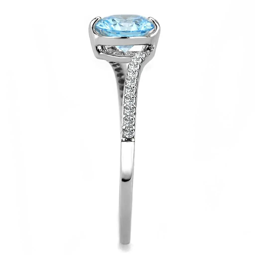 DA014 - High polished (no plating) Stainless Steel Ring with AAA Grade CZ in Sea Blue - Alamode - Flyclothing LLC